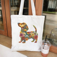 FLORAL DOG TOTE BAG WHITE