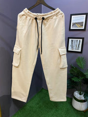 BEIGE 5 POCKETS FLEECE CARGO PANTS